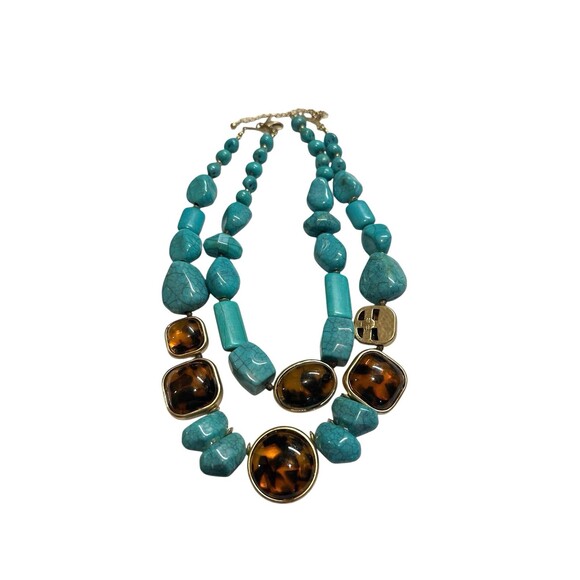 chicos necklace Southwestern Boho chic Turquoise faux Tiger’s Eye Chunky Beads - Picture 10 of 16